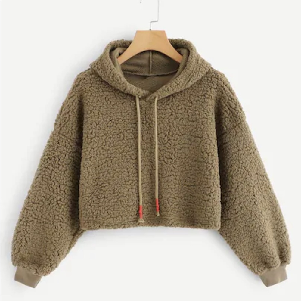 brown teddy bear material cropped hoodie